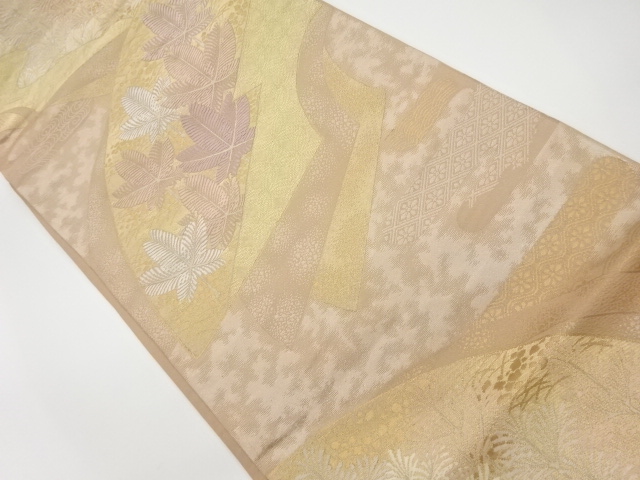 リサイクル　地紙に若松・古典柄模様織出し袋帯